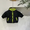 Manteau en duvet de couleur contrastée pour garçons, coupe-vent en coton à capuche, veste polaire à un boutonnage, pour enfants de 16 ans, vêtements d'extérieur doux et épais, hiver 230928