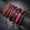 Bangle Vintage Wristband Multi-Layer Punk Gothic Red Pu Leather Armband Handgjorda damer Herrsmycken Festfödelsevisor