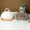 shoulder bags 4 colors winter cute pumpkin shape sweet handbag soft and comfortable plush cloud bag small fresh solid color pleated drawstring fashion handbags 009#