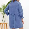 Casual Dresses Women Denim Shirt Dress 2023 Pink Black Turn Down Collar Lantern Sleeve Single Breasted Fashion A Line Jeans