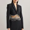 Vestido de dos piezas Conjunto de cadena de diamantes Falda para mujer 2023 Otoño Traje negro Abrigo con borla y cremallera de cadera envolvente Y2K Corto