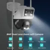 CCTV Lens Anbiux Resmi 8MP WiFi Kamera Çift Ekran Çift Lens PTZ Güvenlik CCTV Video Gözetleme Kamera Polis Işık Alarm Icsee YQ230928