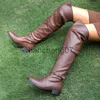 Botas 2023 Nova Bota Alta Cinto Fivela Western Rider Boot Chunky Heel Punk Motocicleta Manga Sobre Joelho Boot Rider Lady Boot Mulheres Sapatos X0928