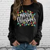 Hoodies للسيدات للسيدات أزياء عيد الميلاد جولة رقبة من النوع الثقيل للسيدات طباعة الأكمام الطويلة.