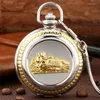 Pocket Watches Luxury Engraved Golden Steam Train Cover Roman siffra Display Clock Quartz Watch for Men Women With Pendant Chain Reloj