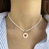 Hanger Kettingen Rood Hart Witte Schijf Imitatie Parel Ketting Voor Vrouwen Kraag Roestvrij Stalen Sluiting Prachtige Mode Accessorie