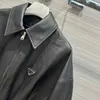 Women S Leather Faux Womens Jacket Coat Triangle Badge Coats Designer Fashion Classic Loose All Match Short American Street