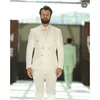 Ternos masculinos marfim, 2 peças, lapela repicada, duplo breasted, traje slim, casamento, noivo, terno masculino, blazer de baile