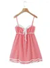فساتين غير رسمية Zack Rain Pink Lace Edge Strap Mini Sling Dress for Women 2023 Summer Obintage Slyveless Female Ander