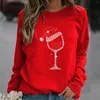 Kvinnors T-skjortor Jultryck Red Women T-shirt Pullover Loose Casual Långärmad tröja O Neck Topps Blusa Streetwear Clothes