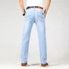 Herrtröjor tröjor märke mäns tunna jeans Sommarstil Business Slim Fit Elastic Classic Style Trousers Sky Blue Pants Man Size 40 230927