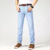 Herrtröjor tröjor märke mäns tunna jeans Sommarstil Business Slim Fit Elastic Classic Style Trousers Sky Blue Pants Man Size 40 230927