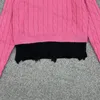 Suéter feminino falso de duas peças pulôver polo pescoço malhas bordado pesado letras bainha buraco design 4 cores top