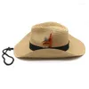 Bérets Sexy Cowgirl Chapeau avec mentonnière Western Straw Cowboy Été Shapeable Jardinage Sunhat Vacances Piscine Fête Plage Jazz Cap