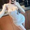 Casual Dresses Solid Color High Waist Fashion Women's Clothing Summer Sexy Girl Style Slim Folds Sleeveless Sling Dress Y788
