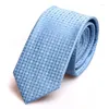Handkerchiefs Formal Narrow Size Necktie Groom Gentleman Blue Plaid Ties Men Wedding Party Polyester Gravata Slim Arrow 6cm Tie With Gift