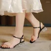 Сандалии 2023, летние женские босоножки больших размеров, однотонные плиссированные босоножки на прозрачном каблуке с пряжкой Sandalias De Tacon
