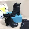 Czarne buty Martens Triangle-Logo Designer Skórzany nylonowa tkanina kostki szczotkowane szczotkowane buty but blokowe platformę podeszwy podeszwy damowe pompki na obcasie