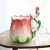 Cups Saucers European Style Emamel Ceramic Coffee Mug Creative 3D Rose Flower Shape Teacups Pastoral 4 Colors Breakfast Milk Wit2287