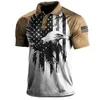 DIY-kleding op maat gemaakte T-shirts Polo's Eagle-vlagprint Kleurblok Heren korte mouw knopdruk Casual trui-poloshirt