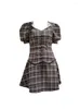 Partykleider Damen Plaid A-Linie Minikleid Vintage 2000er Jahre Fashion Club Kurzarm Kawaii One Piece Frocks Sommerkleidung 2023