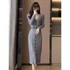 Casual Dresses Single-breasted Dress Femininity Fashion V-neck Women's Long Knitted Sweater Slim And Women High Strecth