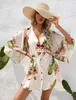 Basic Casual Dresses Elegant Women's Summer Leaf Print Sleeve VNeck Loose Short Dress Lady Beach Vacation Vestido Mulher SXXL