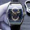 新しいSaratoge Vanguard S6 Yachting V45 S6 Yacht Steel Case Skeleton Blue Dial Automatic Mens Watch Leather Strap Gents Time271U