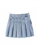 Skirts High Waist Wide Pleated Denim Skirt for Women Chic Side Button Zipper Summer 2023 Fashion A-line Mini