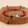 Pulseras de eslabones Ojo turco Encanto Cruz Colgante Mujer Joyería de moda Bohemio Verano Suerte Hecho a mano Amistad Cuerda Red Crystal Bead