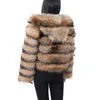 女性の毛皮のフェイクファーマオマオコン自然リアルラクーンファーコートと帽子付き冬の毛皮ジャケットラグジュアリーレザーファーレーミー服230927