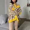 Women's Knits Tees Winer Women Warm Sweater Cardigan Loose Leopard Print Oversize Knitted Coats For Women Fashion Long Sleeve Outwear 230927