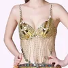 Palco desgaste feminino adulto barriga dança traje peito lantejoulas tassel pulseira de aço performance prática vestido top