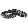 Halsbanden Leren halsband met puntige studs 1" breed voor kleine/X-kleine rassen en puppy's (zwart S: nek 6-8")