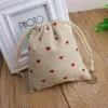 Red Heart Linen Gift Bags 9x12cm 10x15cm 13x17cm pack of 50 Candy Favor Sack Makeup Jewelry Pouch212j