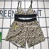 نساء Leopard print tracksuit مثير حبال top رسائل حزام سراويل سروال الصيف رياضة اليوغا الزي