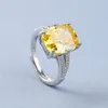 クラスターリングエレガント925シトリンジルコン宝石指輪女性のためのウェディングパーティーギフトアクセサリーを調整可能