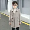 Coat Boy Plus Cotton Warm Woolen For Autumn Winter 2023 Fashion Turn Collar Double Singles Twill Pockets Children Trench 230928