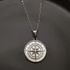 Pendentif Colliers Hip-Hop Rock Femmes Hommes Gold Compass Collier Vintage En Acier Inoxydable Ronde Coin Chaîne De Mode Bijoux252N