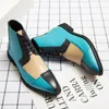 Stivali 3848 Splicing Oxford Uomo Misalwa High Top PU Leather Trend Scarpa casual Verde Marrone British Party Fashion Boot Vintage 230928