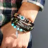 Bracelets porte-bonheur mauvais œil multicouche tressé, perles en cuir, bracelet de perles Turquoise pour hommes, bijoux à la mode