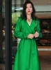 Women's Trench Coats 2023 Spring Luxury British Style Lapel Pocket Lace-up Long Coat Women Classic Loose Drooping Green Female