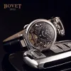 Bovet Swiss Quartz Mens Watch Amadeo Fleurier Steel Case Skeleton Black Dial Watches Black Leather Strap Watches Cheap TimeZoneWat2374