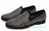 New Fashion Men loafers Black Diamond Rhinestones Spiked Loafers Rivets shoes Cozy Bottom Wedding Party Shoes Flats