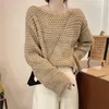 Kadın Sweaters 2023 İlkbahar ve Sonbahar Bir Çizgi Boyun Parlaması Kollu İçi Boş Örgü Külot Sıkış Slim Sweater