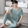 Men's Sleepwear Summer Modal Pijamas For Men Homesuit Big Size Short Sleeve Long Pants Solid Color Round Collar Casual Tracksuit