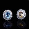 Cluster Ringen Beknopte Stijl Zilver Kleur Sieraden Voor Vrouwelijke Ovaal Geel/Blauw Synthetische Topaas Ring Bruiloft Accessoire Groothandel