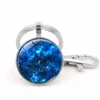 Porte-clés WG 1pc Cosmos Nébuleuse Ciel Étoilé Cabochon Temps Gemstone Porte-clés Porte-clés En Métal Boule De Verre Pour Femmes Sac Pendentif Bijoux