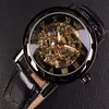 Vincitore Orologio da uomo in oro nero Orologio da uomo Relog Skeleton s Orologi Top Brand Luxury Montre Orologio da polso in pelle Orologio meccanico 2204233155