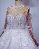 2023 Oktober Arabisch ASO EBI Plus Größe luxuriöser weißes Hochzeitskleid Perlen Perlen Ballkleid Brautkleider Kleider ZJ066
